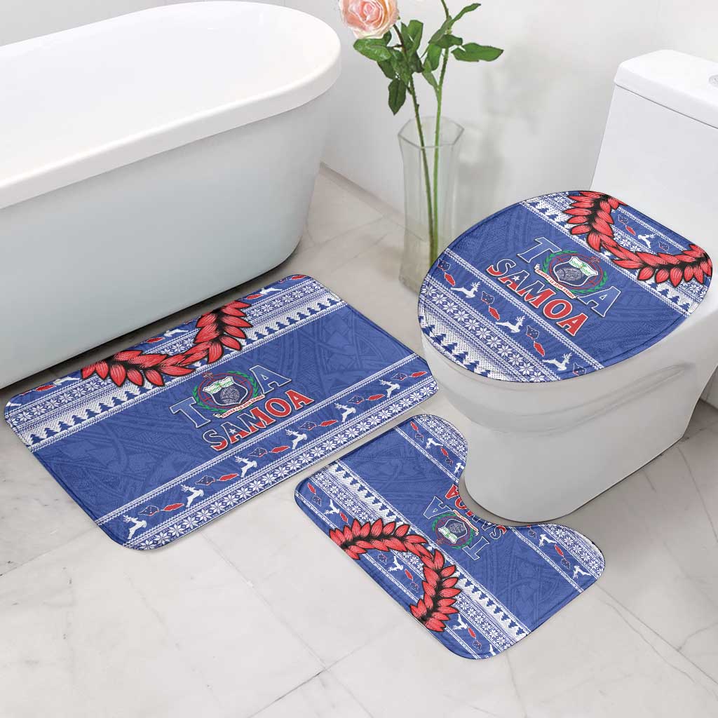 Toa Samoa Rugby Christmas Bathroom Set Ula Fala Samoan Pattern Blue - Polynesian Pride