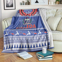 Toa Samoa Rugby Christmas Blanket Ula Fala Samoan Pattern Blue - Polynesian Pride