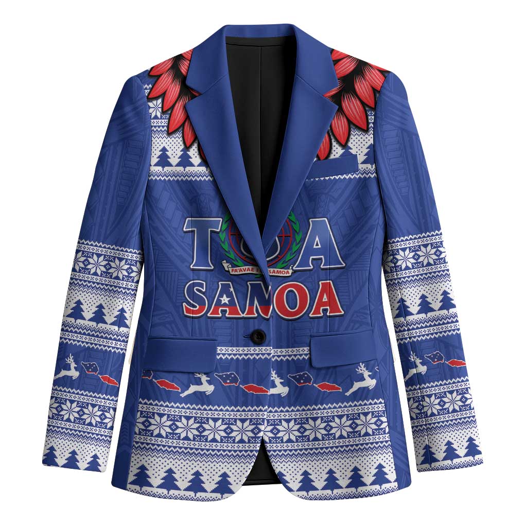 Personalised Toa Samoa Rugby Christmas Blazer Ula Fala Samoan Pattern Blue - Polynesian Pride