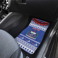 Personalised Toa Samoa Rugby Christmas Car Mats Ula Fala Samoan Pattern Blue - Polynesian Pride