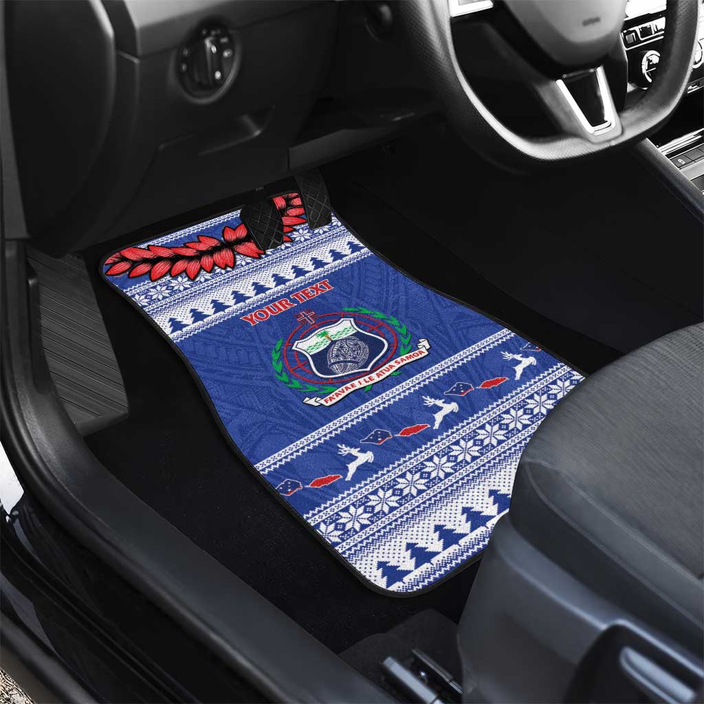 Personalised Toa Samoa Rugby Christmas Car Mats Ula Fala Samoan Pattern Blue - Polynesian Pride