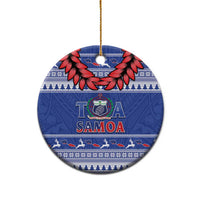 Toa Samoa Rugby Christmas Ceramic Ornament Ula Fala Samoan Pattern Blue - Polynesian Pride