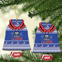 Toa Samoa Rugby Christmas Ceramic Ornament Ula Fala Samoan Pattern Blue - Polynesian Pride