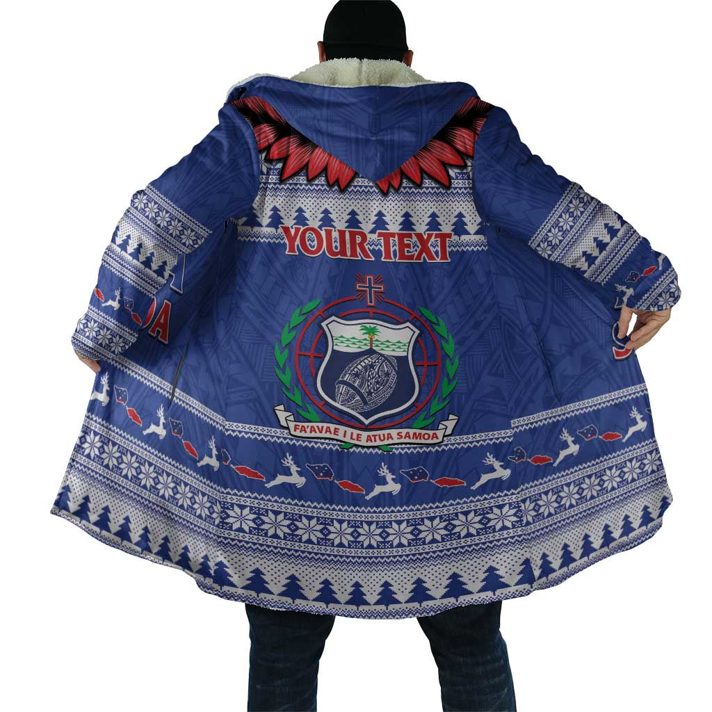 Personalised Toa Samoa Rugby Christmas Cloak Ula Fala Samoan Pattern Blue - Polynesian Pride