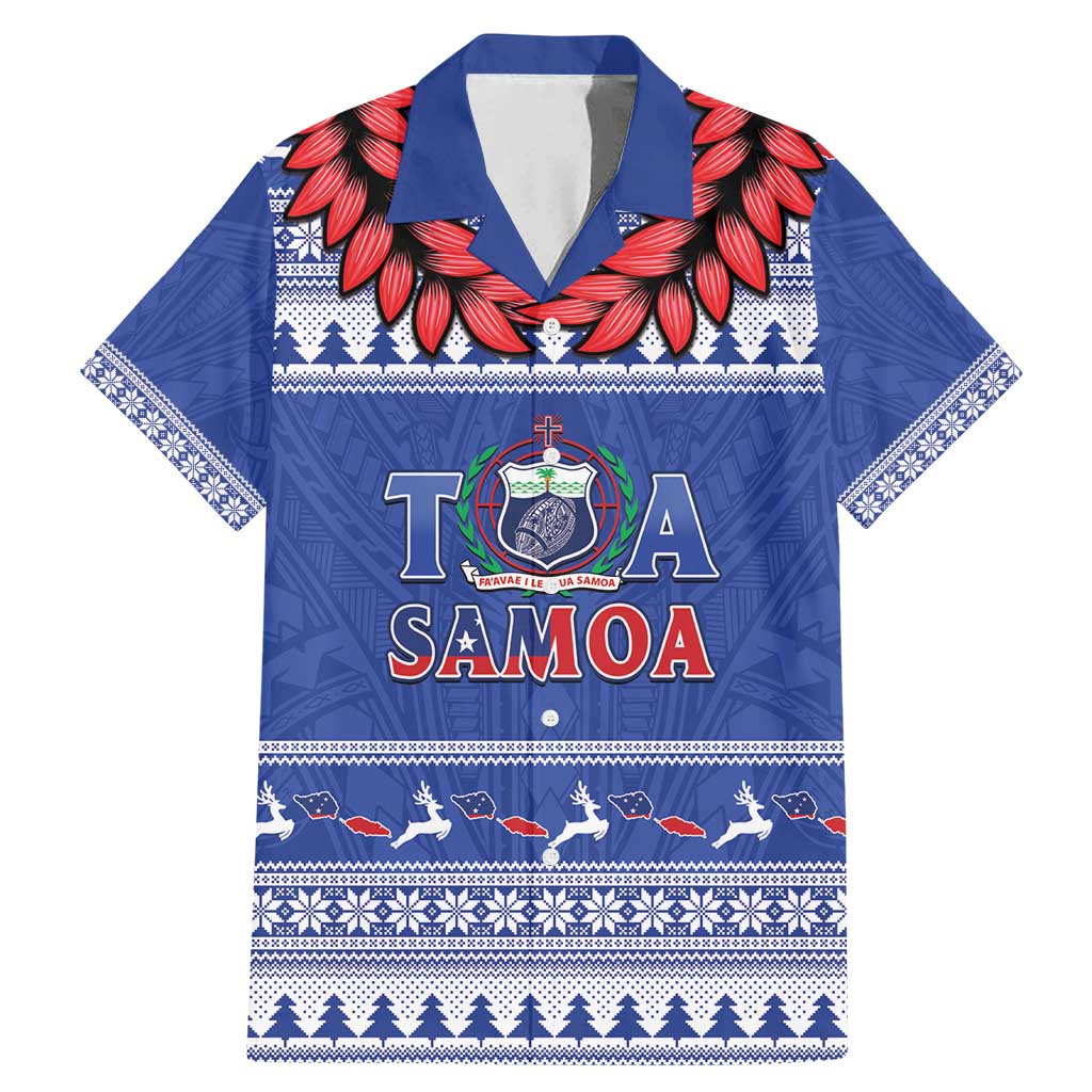 Personalised Toa Samoa Rugby Christmas Family Matching Mermaid Dress and Hawaiian Shirt Ula Fala Samoan Pattern Blue - Polynesian Pride