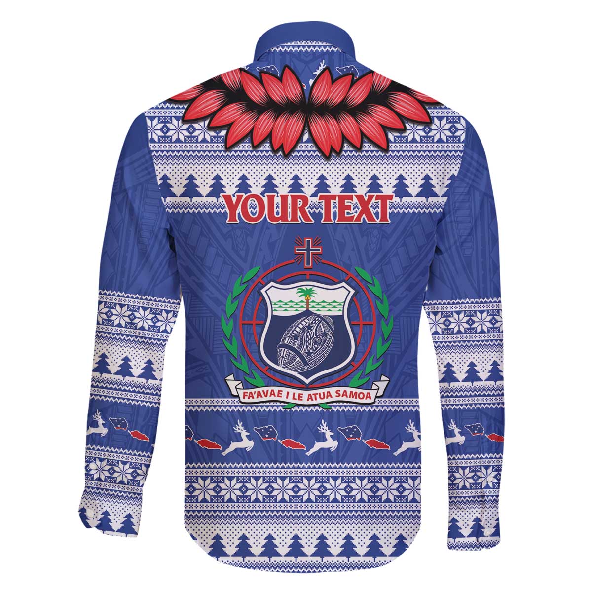 Personalised Toa Samoa Rugby Christmas Family Matching Off The Shoulder Long Sleeve Dress and Hawaiian Shirt Ula Fala Samoan Pattern Blue - Polynesian Pride