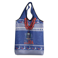 Toa Samoa Rugby Christmas Grocery Bag Ula Fala Samoan Pattern Blue - Polynesian Pride