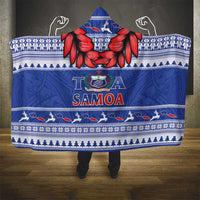 Toa Samoa Rugby Christmas Hooded Blanket Ula Fala Samoan Pattern Blue - Polynesian Pride