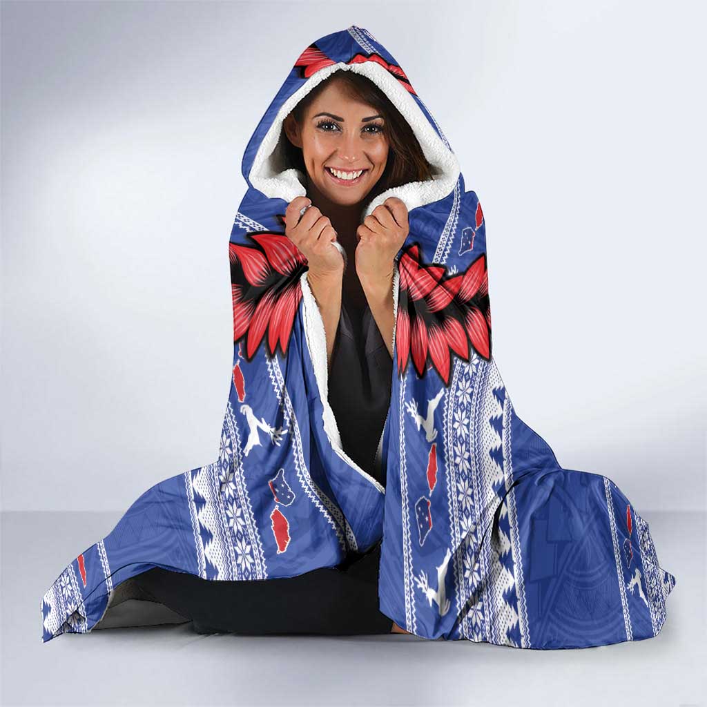 Toa Samoa Rugby Christmas Hooded Blanket Ula Fala Samoan Pattern Blue - Polynesian Pride