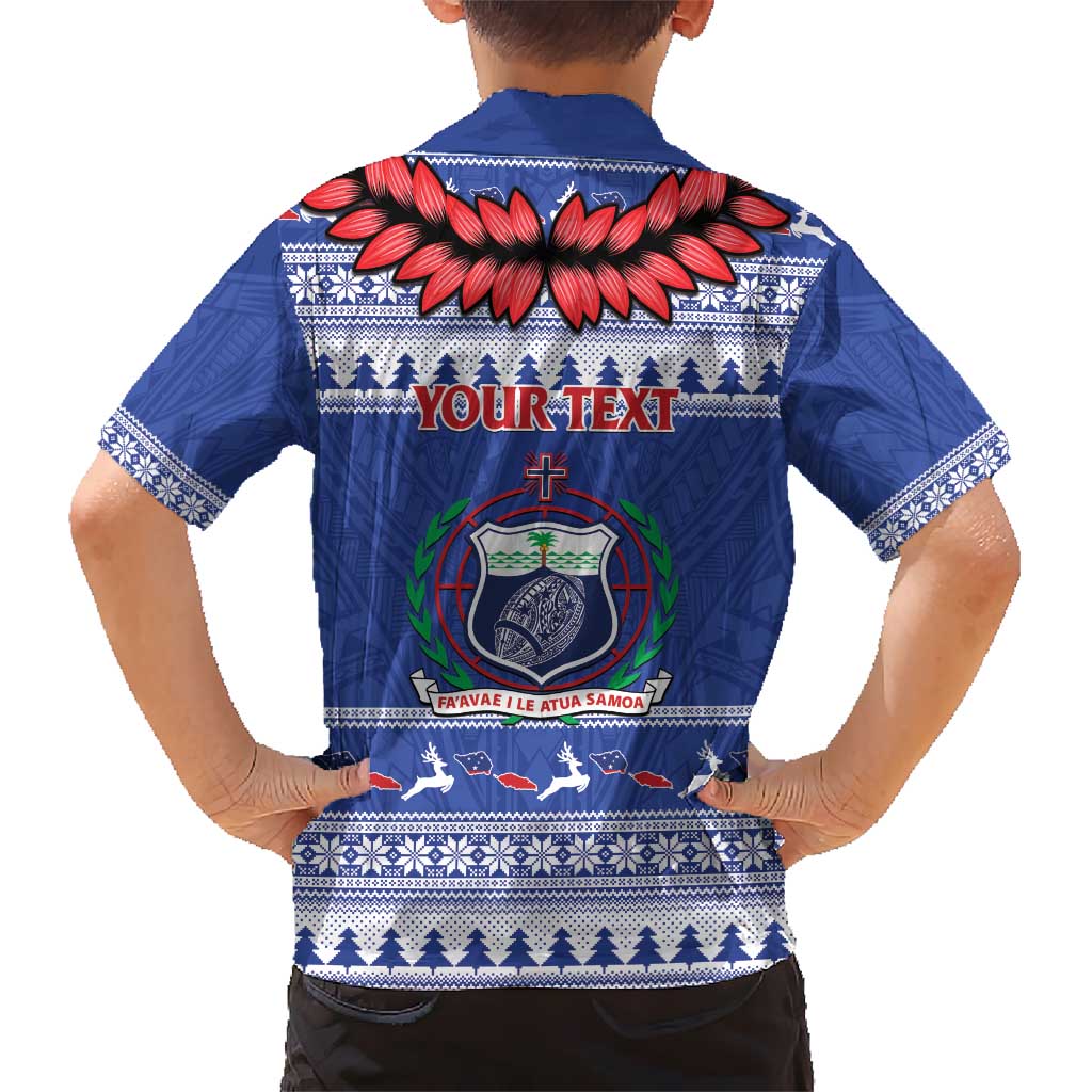 Personalised Toa Samoa Rugby Christmas Kid Hawaiian Shirt Ula Fala Samoan Pattern Blue - Polynesian Pride
