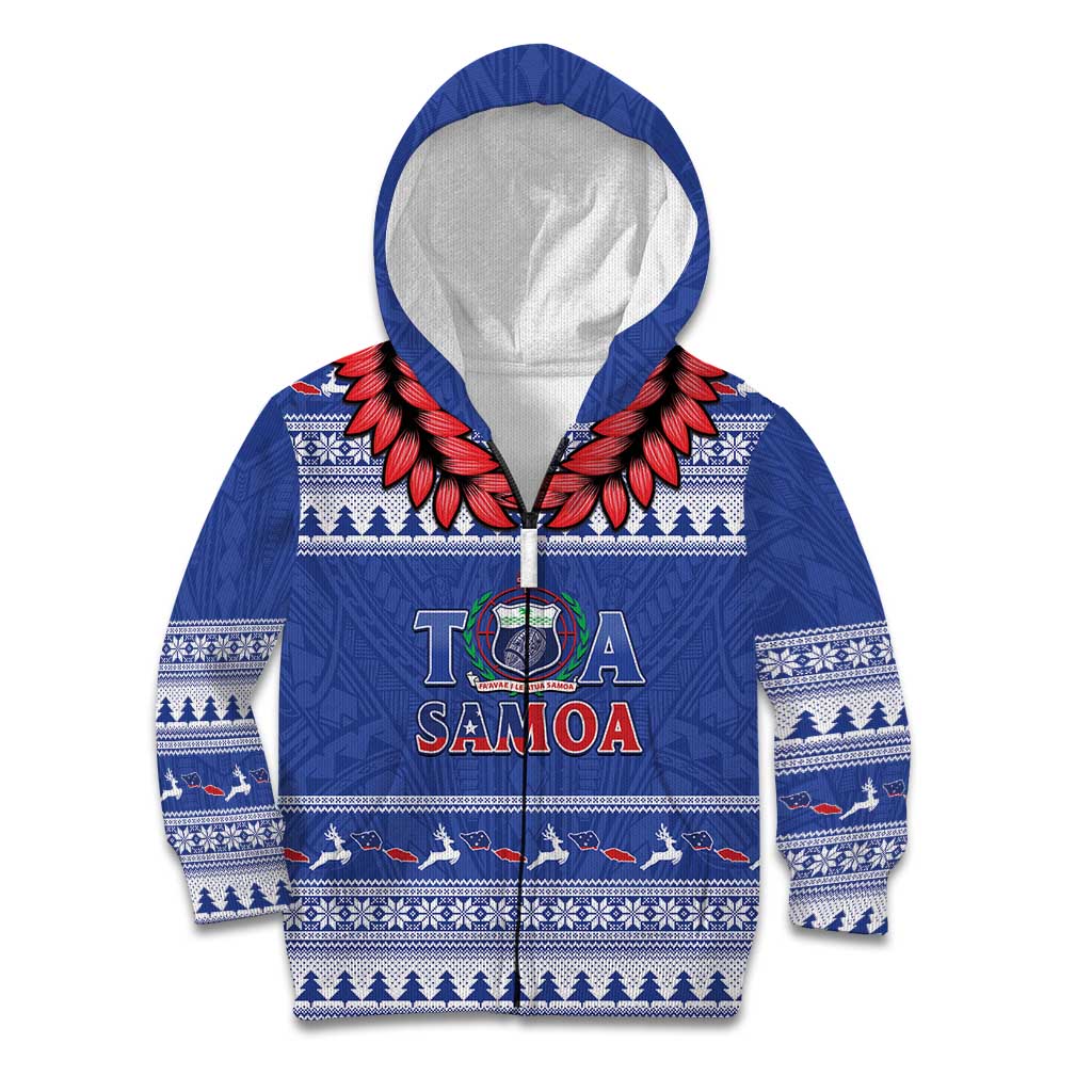 Personalised Toa Samoa Rugby Christmas Kid Hoodie Ula Fala Samoan Pattern Blue - Polynesian Pride