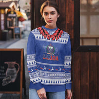 Personalised Toa Samoa Rugby Christmas Ugly Christmas Sweater Ula Fala Samoan Pattern Blue - Polynesian Pride
