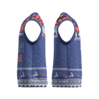 Personalised Toa Samoa Rugby Christmas Knitted V-Neck Vest Ula Fala Samoan Pattern Blue - Polynesian Pride