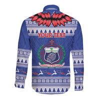 Personalised Toa Samoa Rugby Christmas Long Sleeve Button Shirt Ula Fala Samoan Pattern Blue - Polynesian Pride