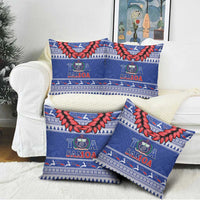 Toa Samoa Rugby Christmas Pillow Cover Ula Fala Samoan Pattern Blue - Polynesian Pride