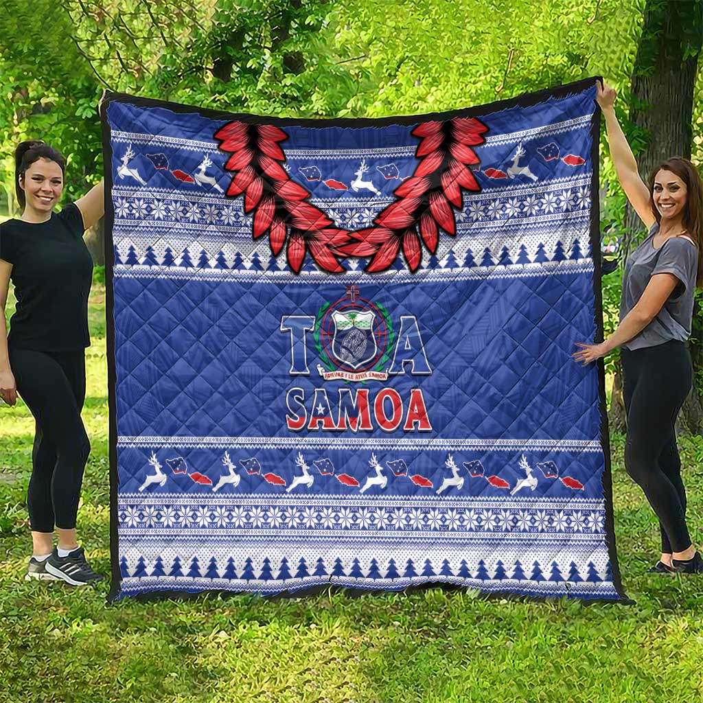 Toa Samoa Rugby Christmas Quilt Ula Fala Samoan Pattern Blue - Polynesian Pride