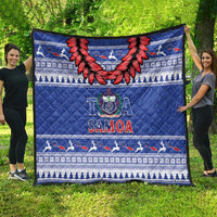 Toa Samoa Rugby Christmas Quilt Ula Fala Samoan Pattern Blue - Polynesian Pride