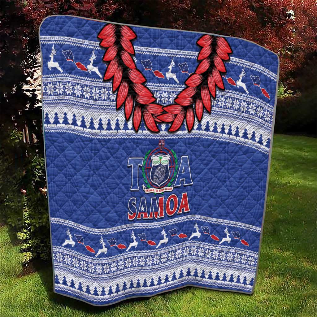 Toa Samoa Rugby Christmas Quilt Ula Fala Samoan Pattern Blue - Polynesian Pride