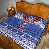 Toa Samoa Rugby Christmas Quilt Ula Fala Samoan Pattern Blue - Polynesian Pride