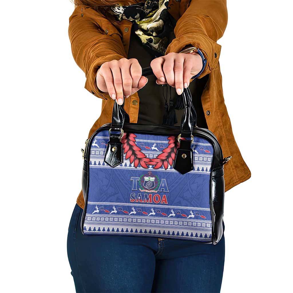 Toa Samoa Rugby Christmas Shoulder Handbag Ula Fala Samoan Pattern Blue - Polynesian Pride