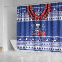 Toa Samoa Rugby Christmas Shower Curtain Ula Fala Samoan Pattern Blue - Polynesian Pride