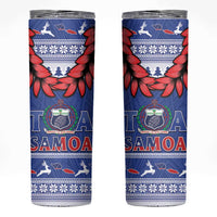 Toa Samoa Rugby Christmas Skinny Tumbler Ula Fala Samoan Pattern Blue - Polynesian Pride