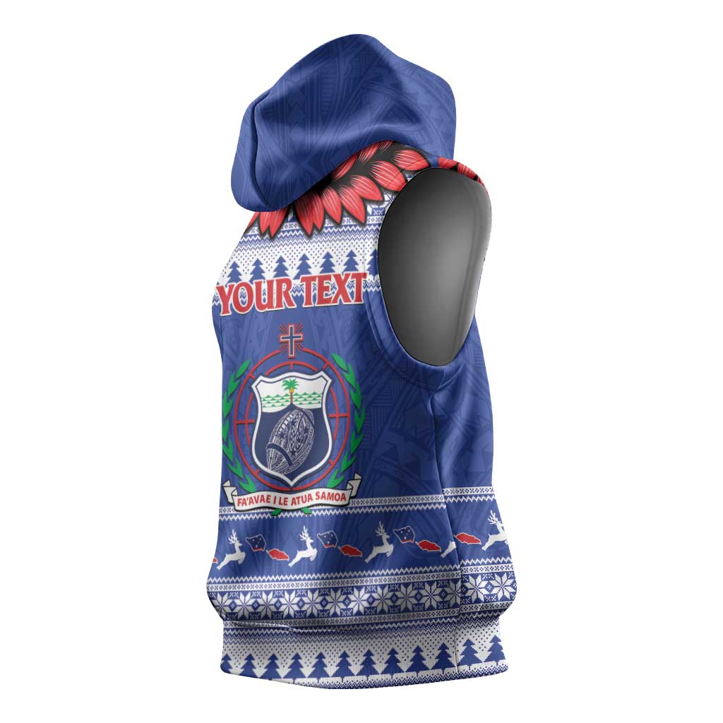 Personalised Toa Samoa Rugby Christmas Sleeveless Hoodie Ula Fala Samoan Pattern Blue - Polynesian Pride
