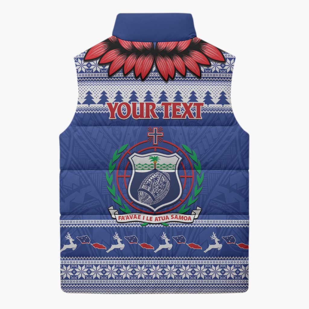 Personalised Toa Samoa Rugby Christmas Sleeveless Puffer Jacket Ula Fala Samoan Pattern Blue - Polynesian Pride