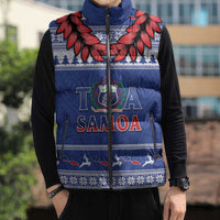 Personalised Toa Samoa Rugby Christmas Sleeveless Puffer Jacket Ula Fala Samoan Pattern Blue - Polynesian Pride