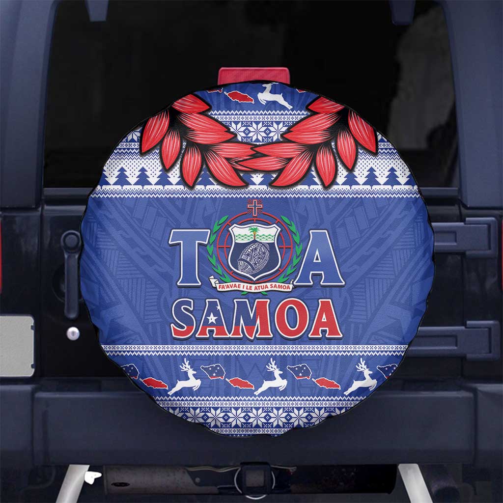 Toa Samoa Rugby Christmas Spare Tire Cover Ula Fala Samoan Pattern Blue - Polynesian Pride