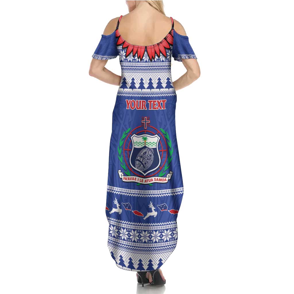 Personalised Toa Samoa Rugby Christmas Summer Maxi Dress Ula Fala Samoan Pattern Blue - Polynesian Pride