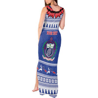 Personalised Toa Samoa Rugby Christmas Tank Maxi Dress Ula Fala Samoan Pattern Blue - Polynesian Pride