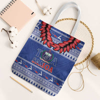 Toa Samoa Rugby Christmas Tote Bag Ula Fala Samoan Pattern Blue - Polynesian Pride