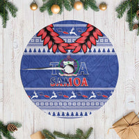 Toa Samoa Rugby Christmas Tree Skirt Ula Fala Samoan Pattern Blue - Polynesian Pride