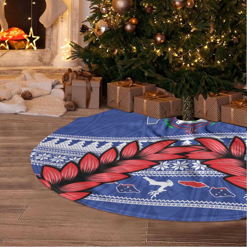 Toa Samoa Rugby Christmas Tree Skirt Ula Fala Samoan Pattern Blue - Polynesian Pride