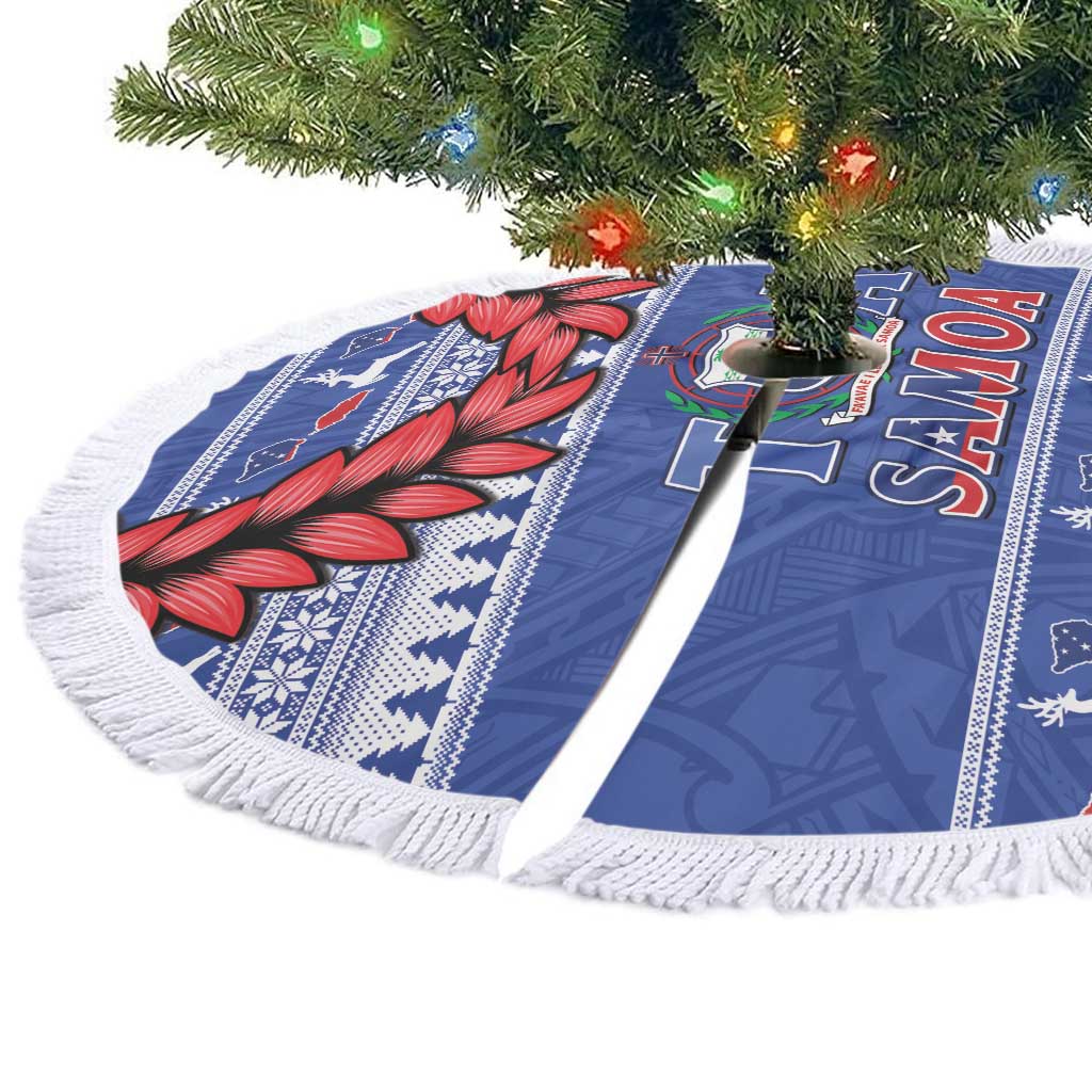 Toa Samoa Rugby Christmas Tree Skirt Ula Fala Samoan Pattern Blue - Polynesian Pride