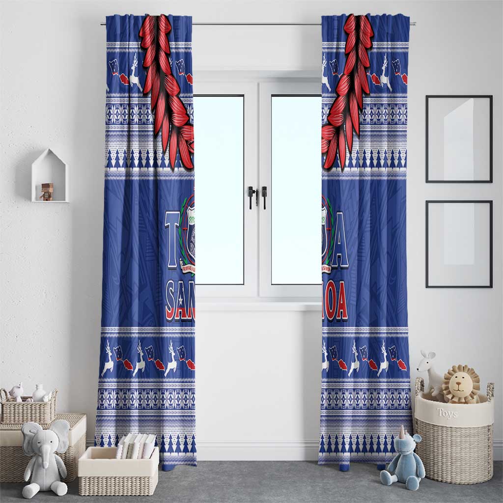 Toa Samoa Rugby Christmas Window Curtain Ula Fala Samoan Pattern Blue - Polynesian Pride