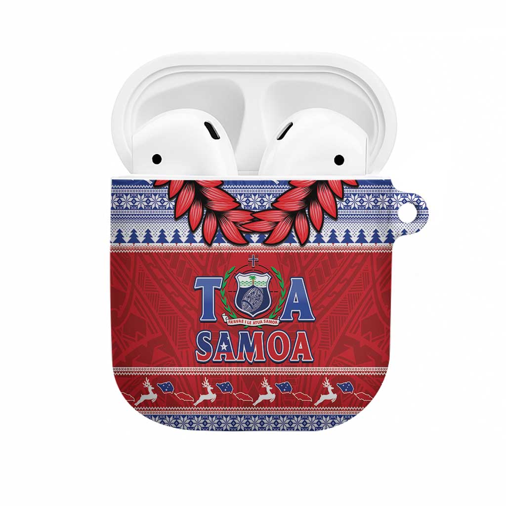 Toa Samoa Rugby Christmas AirPods Case Ula Fala Samoan Pattern Red - Polynesian Pride