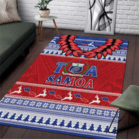Toa Samoa Rugby Christmas Area Rug Ula Fala Samoan Pattern Red - Polynesian Pride