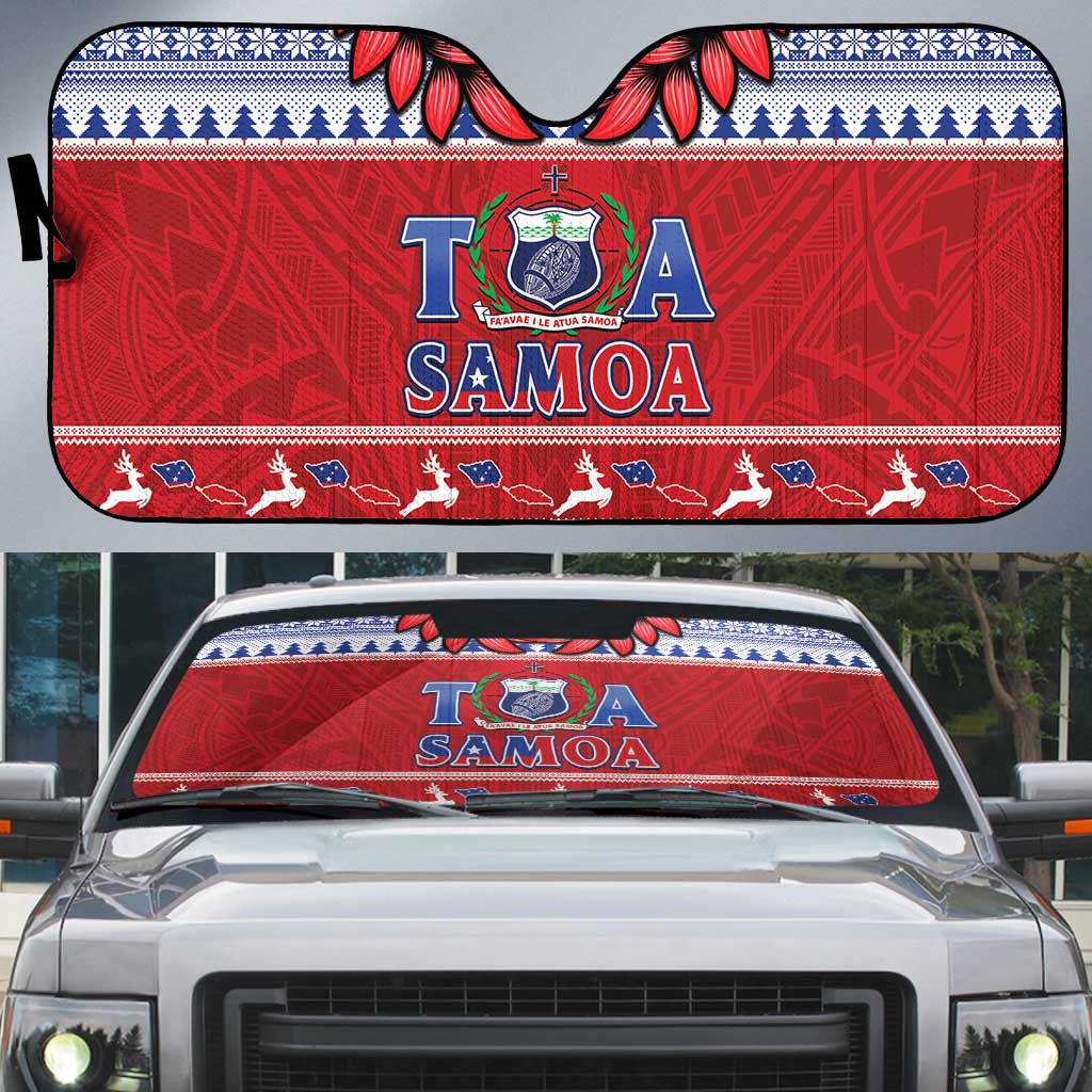 Toa Samoa Rugby Christmas Auto Sun Shade Ula Fala Samoan Pattern Red - Polynesian Pride
