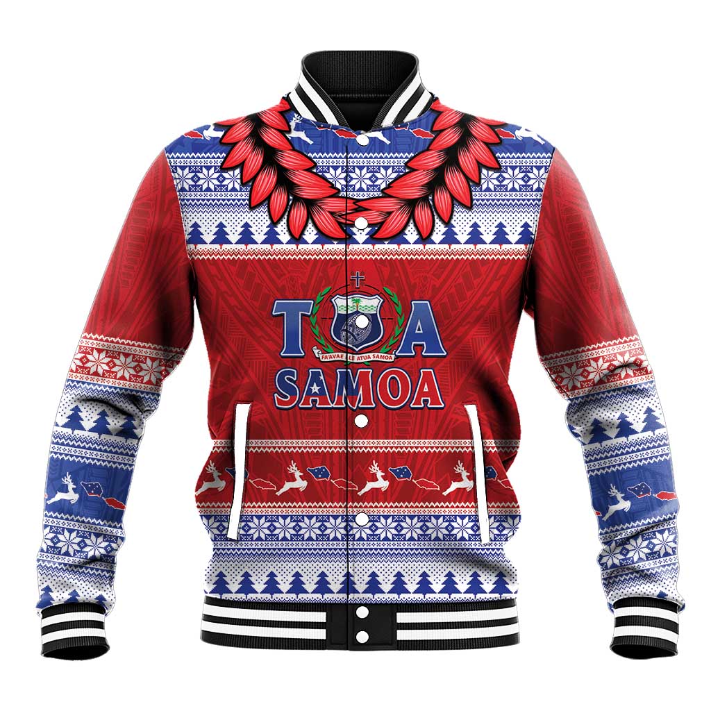 Personalised Toa Samoa Rugby Christmas Baseball Jacket Ula Fala Samoan Pattern Red - Polynesian Pride