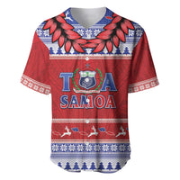 Personalised Toa Samoa Rugby Christmas Baseball Jersey Ula Fala Samoan Pattern Red - Polynesian Pride