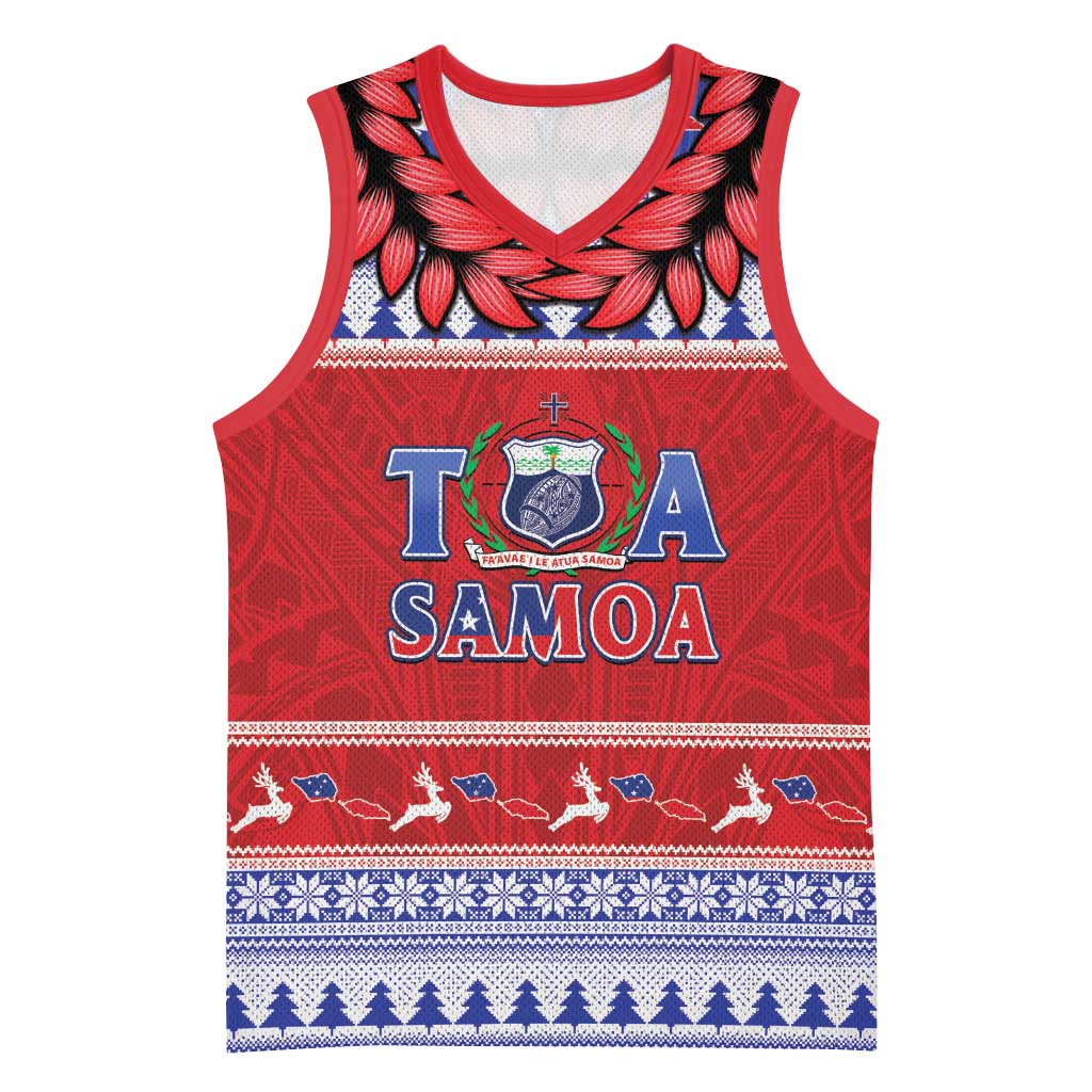 Personalised Toa Samoa Rugby Christmas Basketball Jersey Ula Fala Samoan Pattern Red - Polynesian Pride