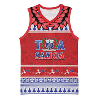 Personalised Toa Samoa Rugby Christmas Basketball Jersey Ula Fala Samoan Pattern Red - Polynesian Pride