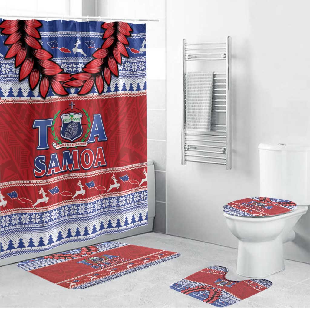Toa Samoa Rugby Christmas Bathroom Set Ula Fala Samoan Pattern Red - Polynesian Pride