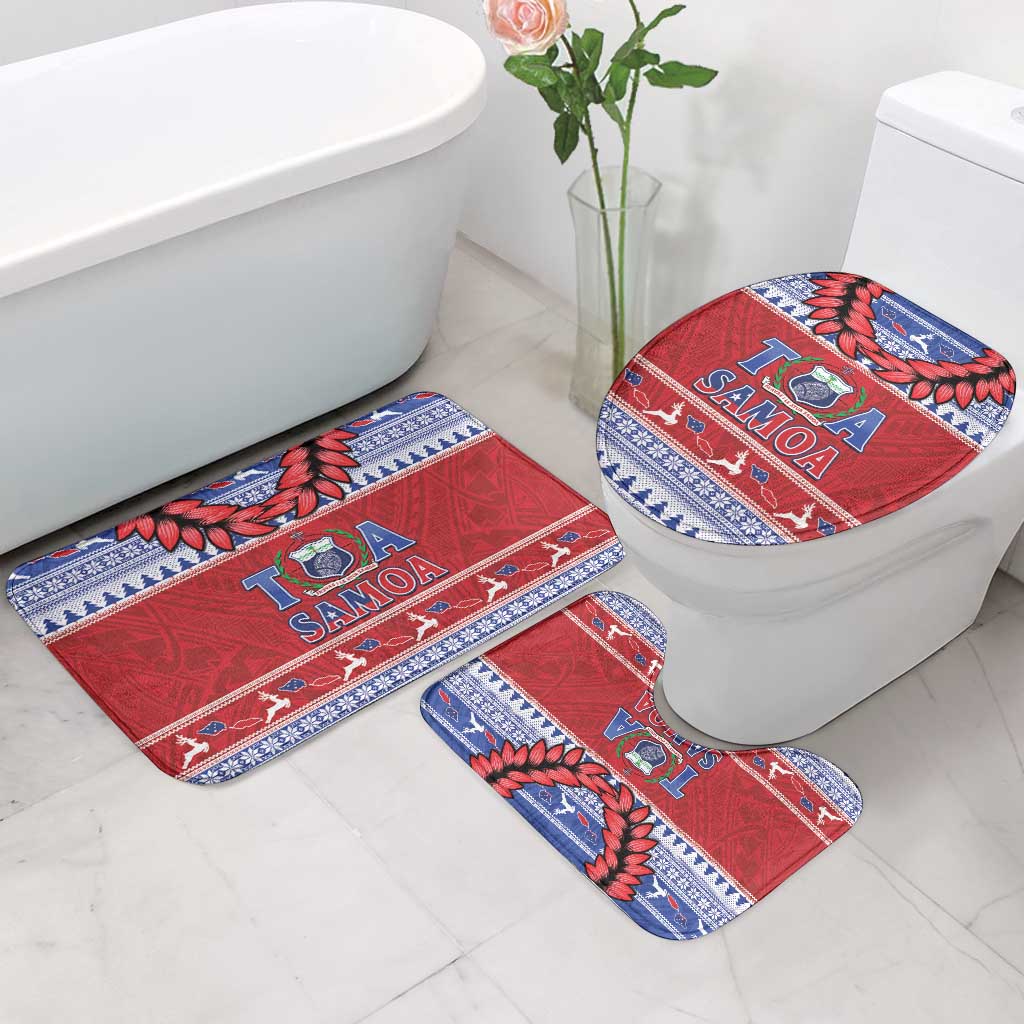 Toa Samoa Rugby Christmas Bathroom Set Ula Fala Samoan Pattern Red - Polynesian Pride