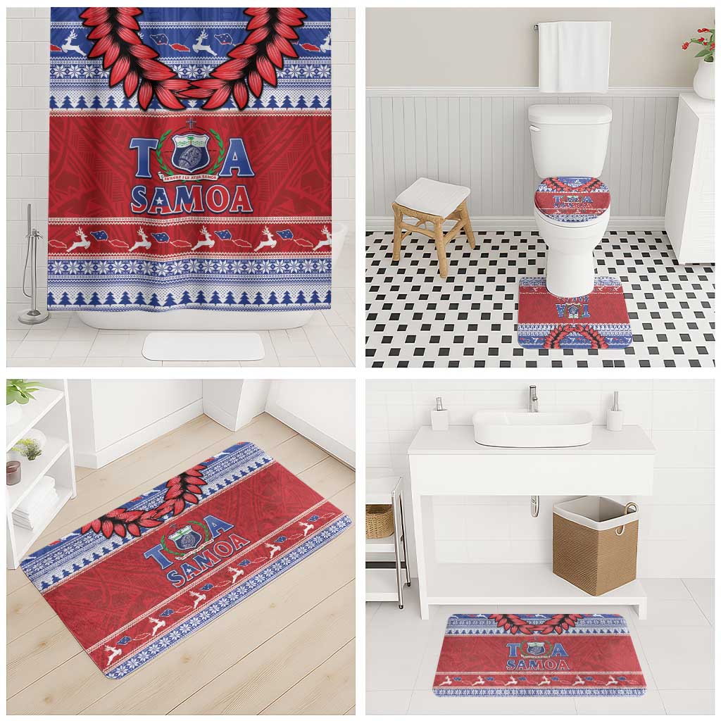 Toa Samoa Rugby Christmas Bathroom Set Ula Fala Samoan Pattern Red - Polynesian Pride