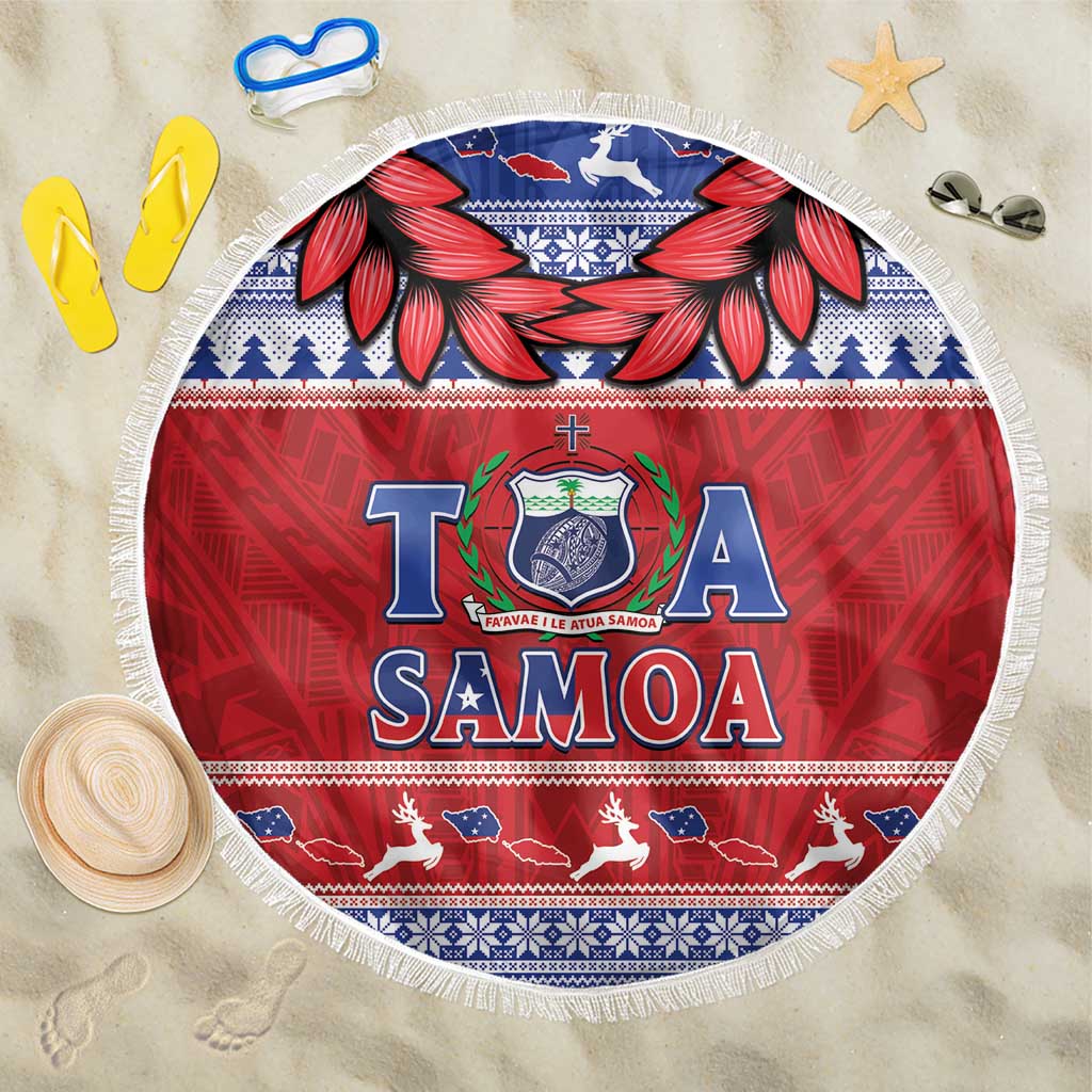Toa Samoa Rugby Christmas Beach Blanket Ula Fala Samoan Pattern Red - Polynesian Pride