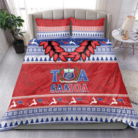 Toa Samoa Rugby Christmas Bedding Set Ula Fala Samoan Pattern Red - Polynesian Pride