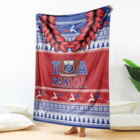 Toa Samoa Rugby Christmas Blanket Ula Fala Samoan Pattern Red - Polynesian Pride